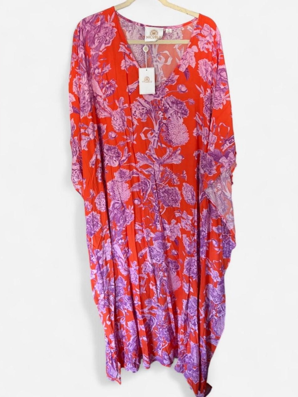NicoBlu Camille Kaftan in Orange and Purple Floral Toile